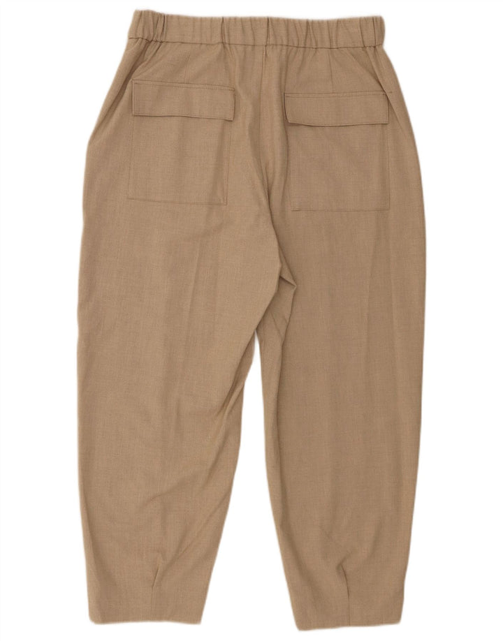 Zara Mujer Pantalón Cropped De Cintura Alta Mediano W28 L23 Poliéster Beige
