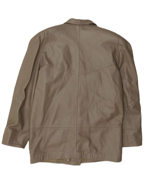 Vintage mujer doble pecho chaqueta de cuero Reino Unido 16 verde grande