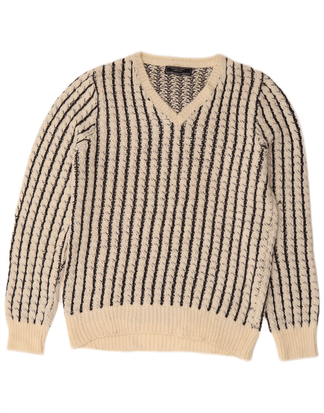 Zara Hombre Jersey Con Cuello En V Jersey Grande Blanco A Rayas Acrílico