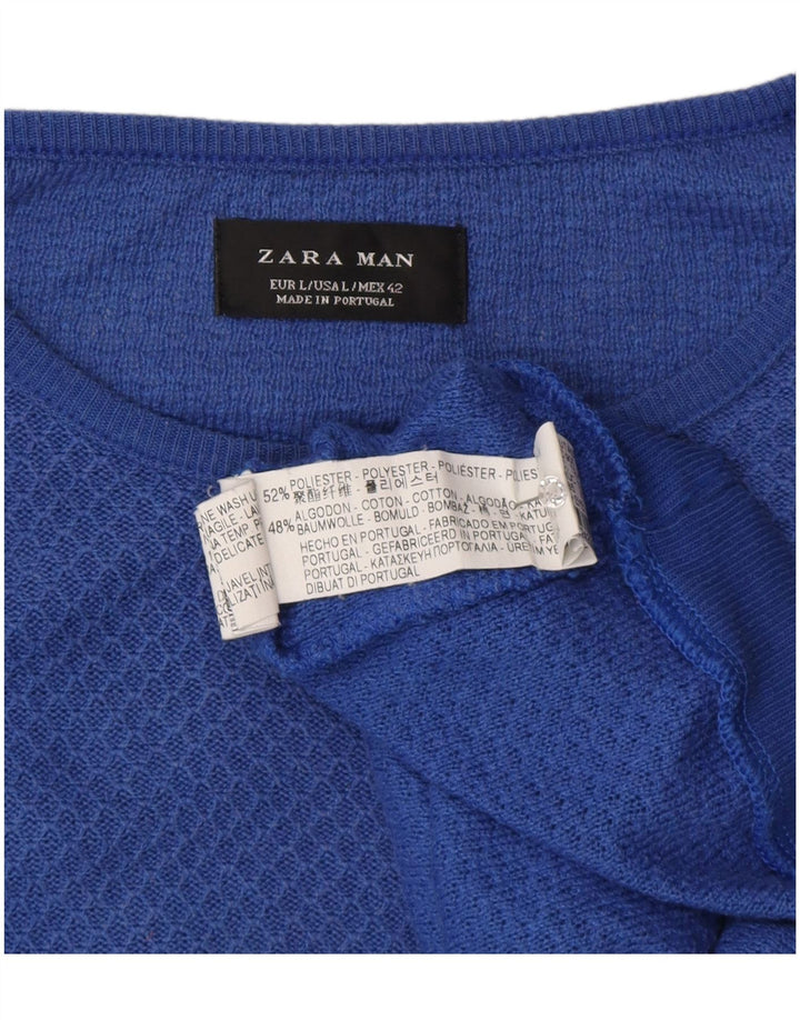 Zara Hombre Jersey Con Cuello Redondo Jersey Grande Poliéster Azul