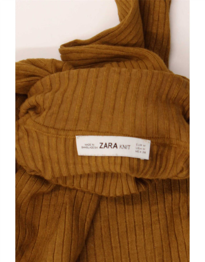 Zara Mujer Crop Top Manga Larga UK 42 Medio Beige