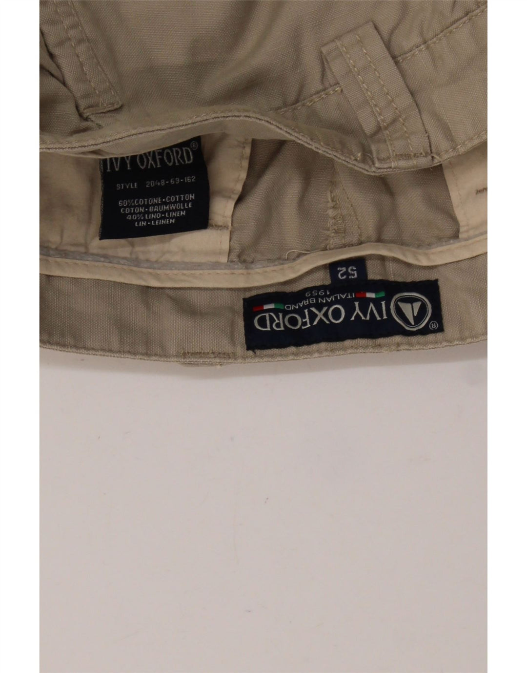 IVY OXFORD Pantalones cortos cargo para hombre IT 52 XL W38 Algodón beige
