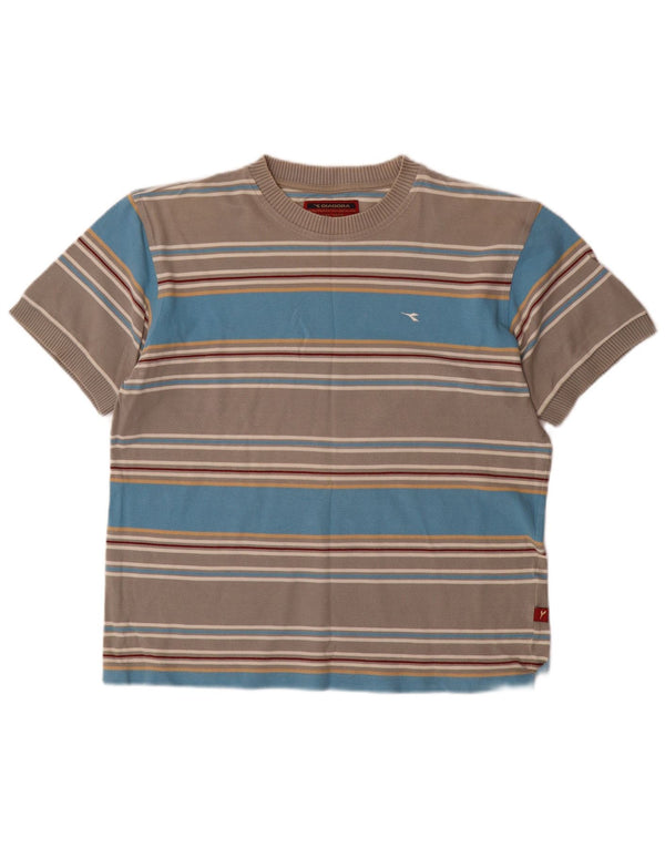 Diadora Mens T-Shirt Top Large Grey Striped Cotton