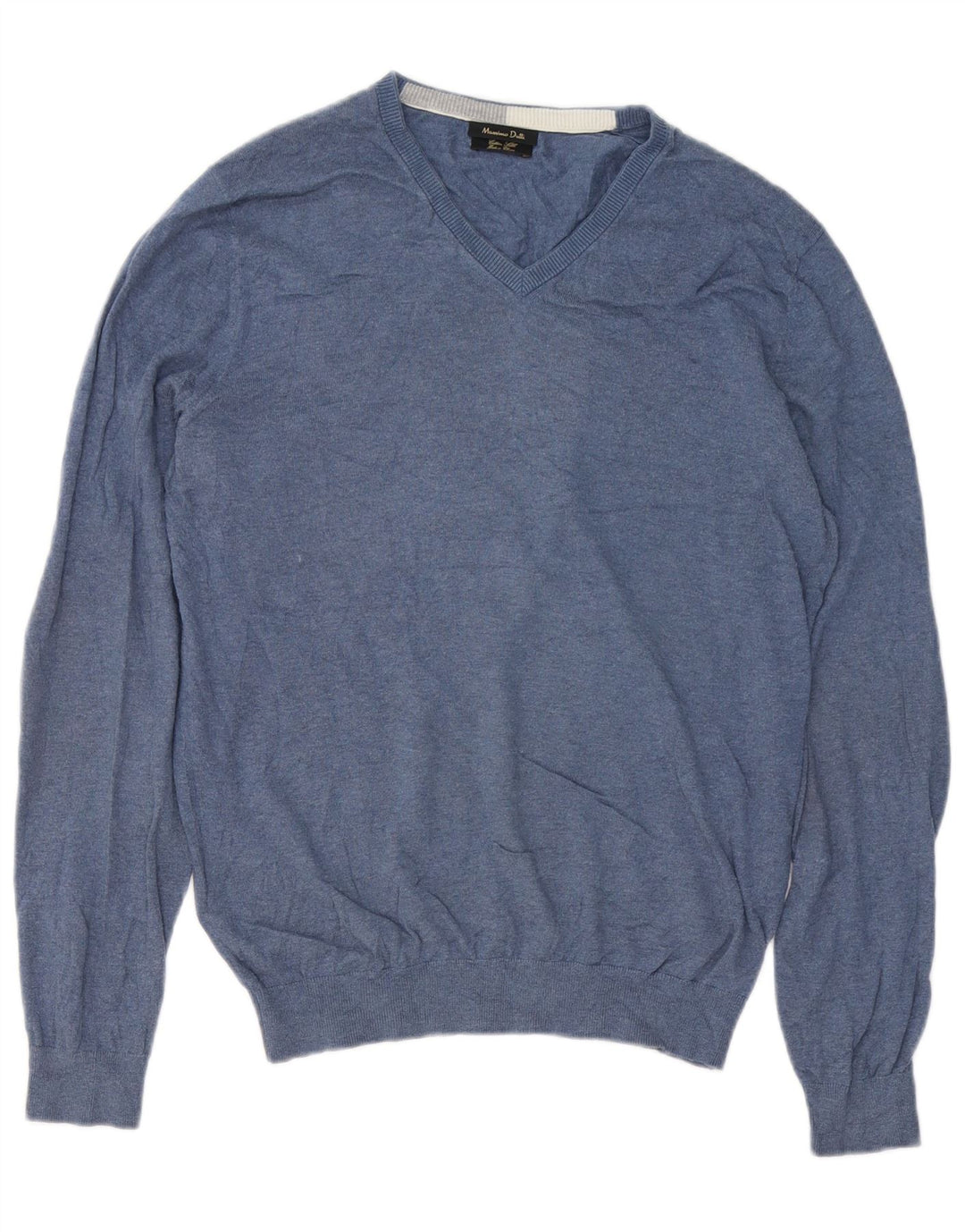 Jersey Massimo Dutti Hombre Cuello Pico Algodón Azul Medio