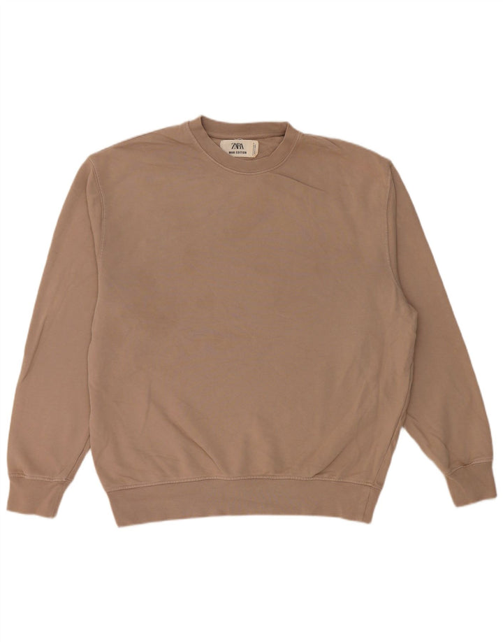Zara Hombre Sudadera Jumper Algodón Beige Medio