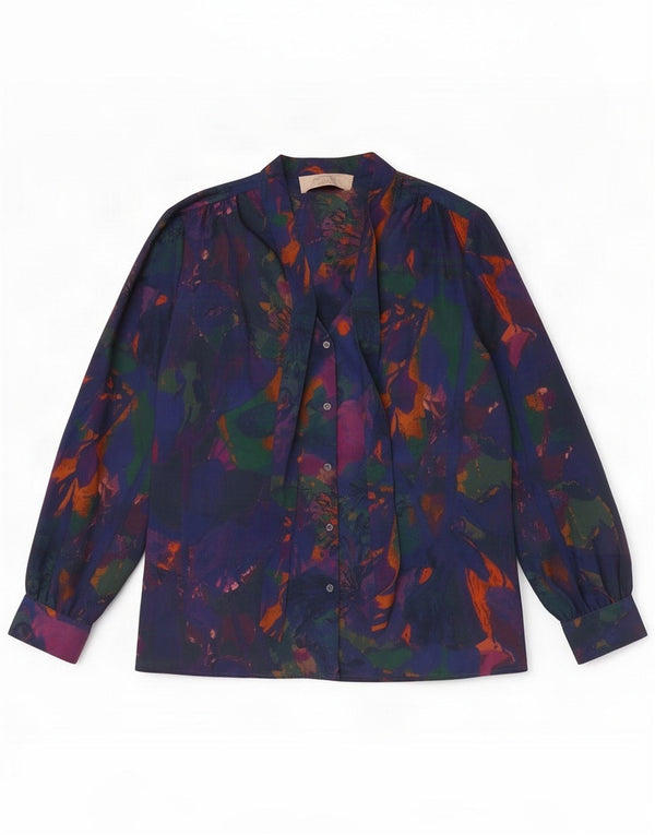 Paul Costelloe Blusa camisera con estampado abstracto para mujer UK 40 Azul marino mediano