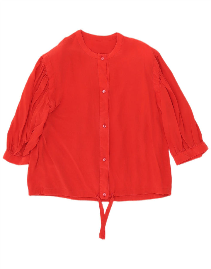 Vintage mujer manga corta frente corbata camisa blusa Reino Unido 12 rojo medio
