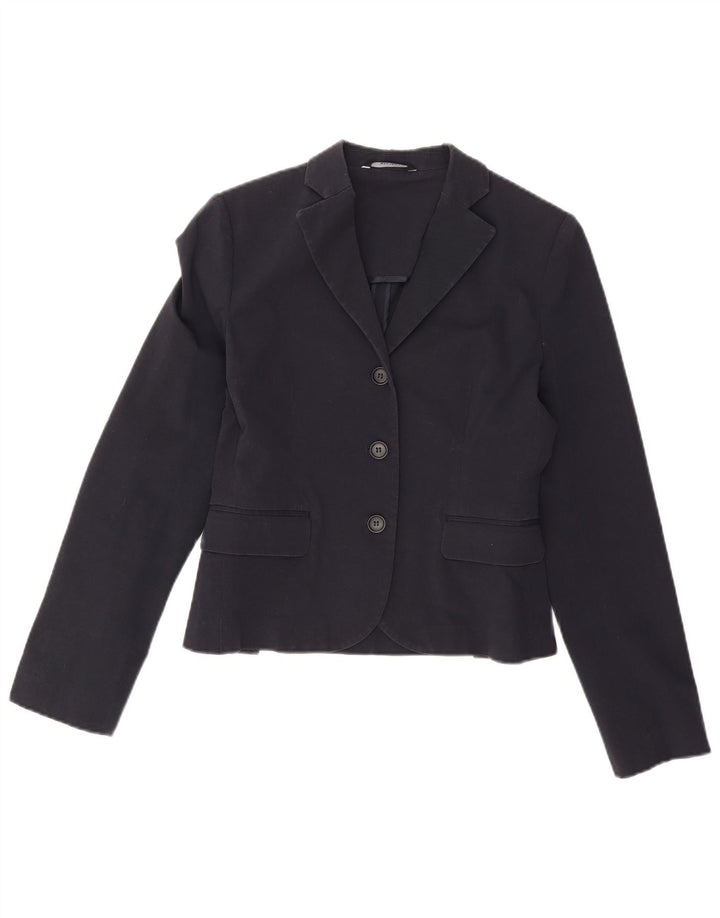 Stefanel Chaqueta tipo blazer corta con 3 botones para mujer EU 38 Algodón azul marino mediano