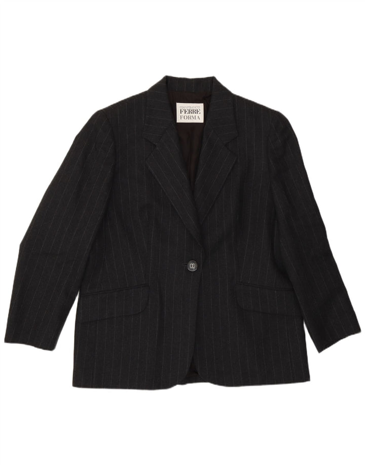 Gianfranco Ferre Chaqueta tipo blazer con 1 botón para mujer UK 40 XL Gris a rayas