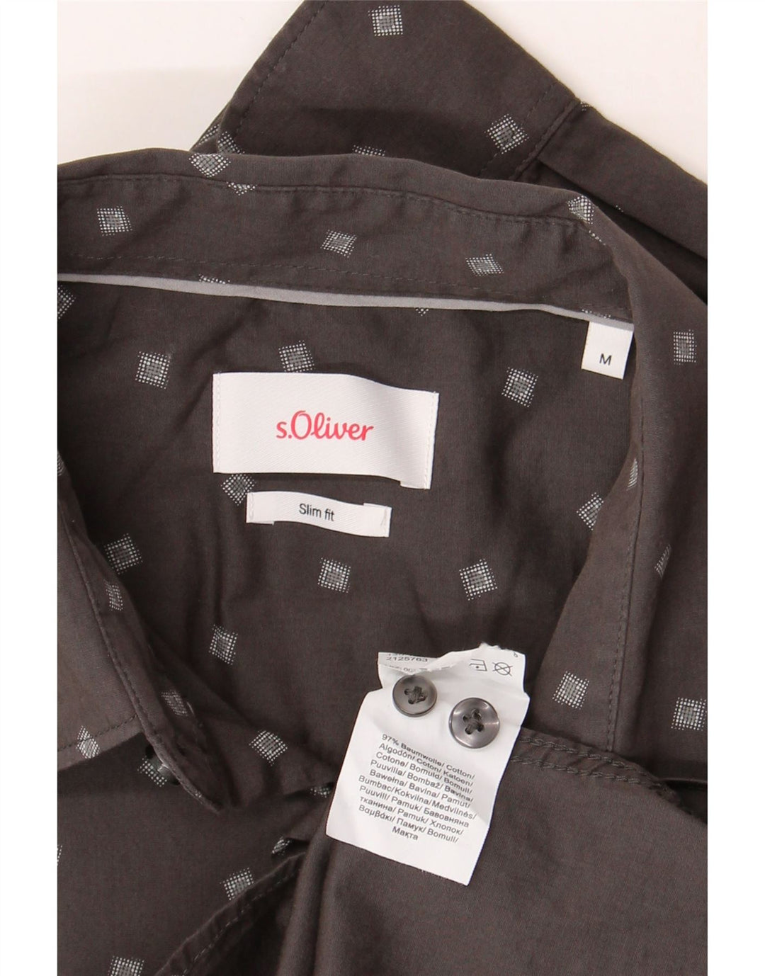 S.OLIVER Hombre Camisa Slim Fit De Algodón Con Motivos Gris Medio