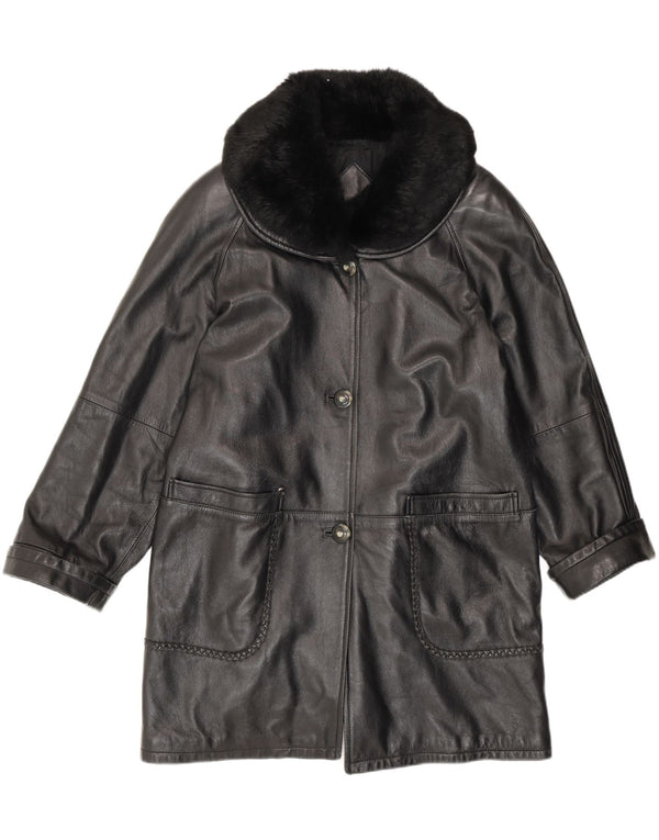 Vintage mujer suelta ajuste cuero abrigo IT 42 cuero negro medio