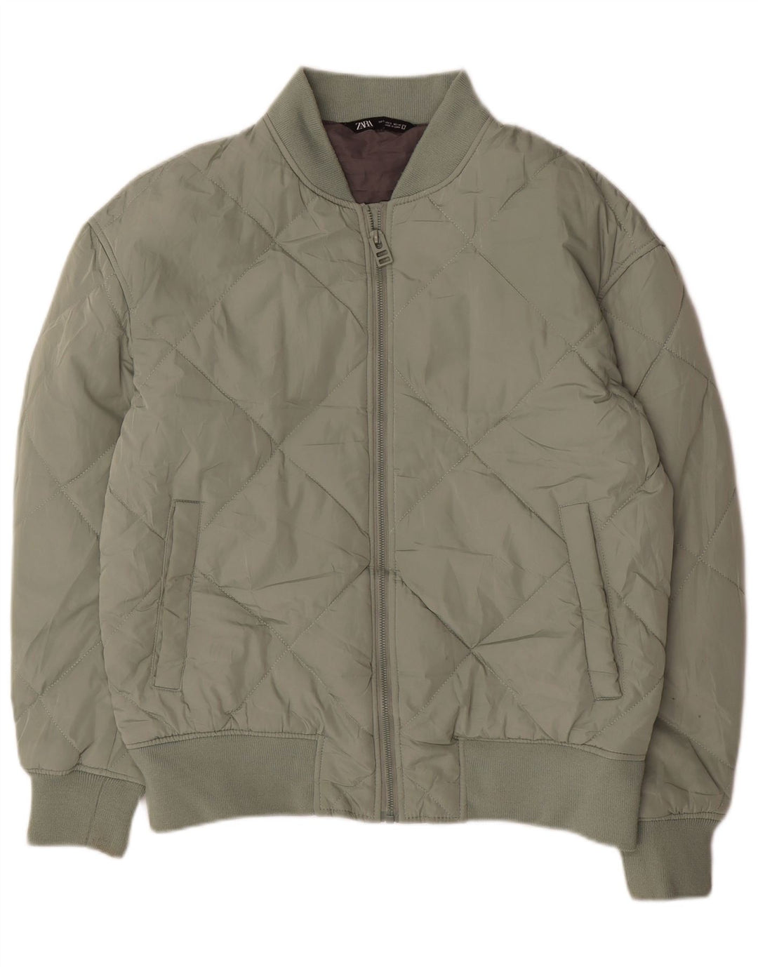 Zara Mens Chaqueta Acolchada UK 40 Grande Poliéster Verde