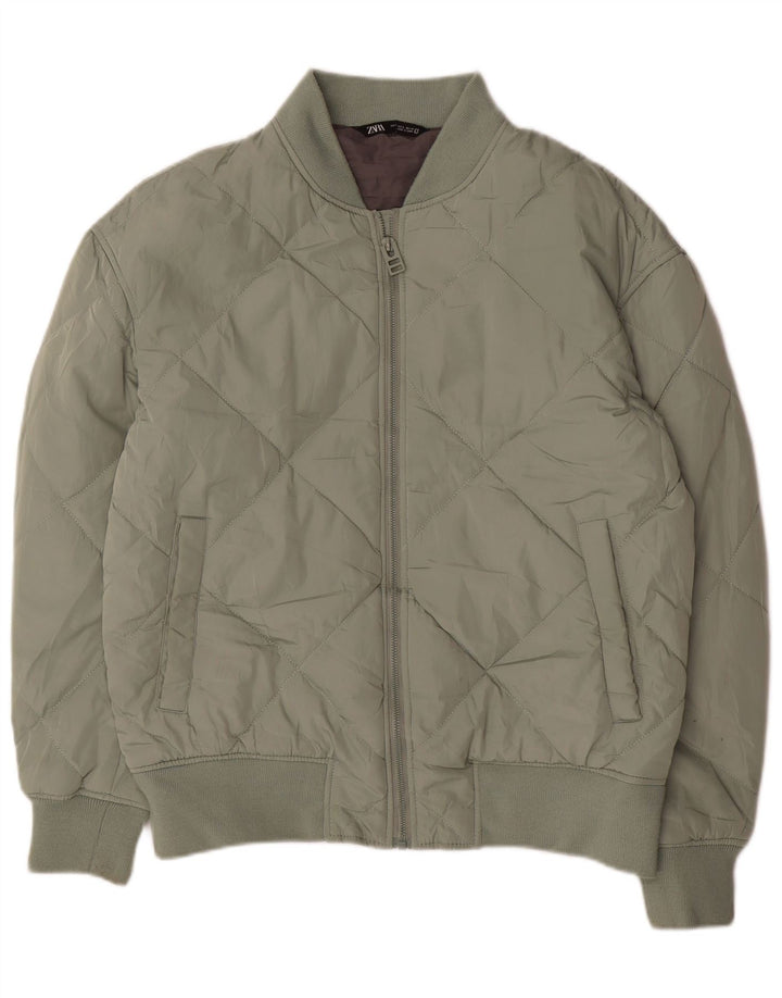 Zara Mens Chaqueta Acolchada UK 40 Grande Poliéster Verde