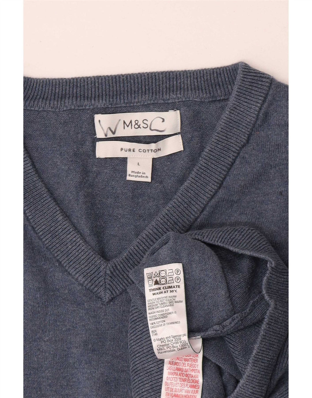 Marks & Spencer Jersey con cuello en V para hombre, talla grande, algodón azul