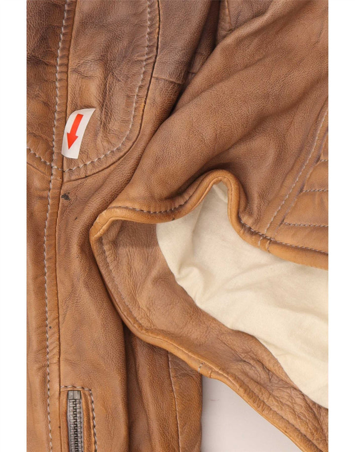 Freaky Nation Chaqueta motera de cuero para mujer UK 44 Marrón medio