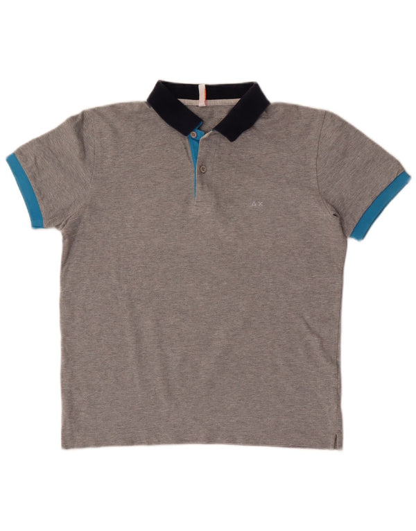Polo Sun68 para hombre de algodón con bloques de color gris pequeño