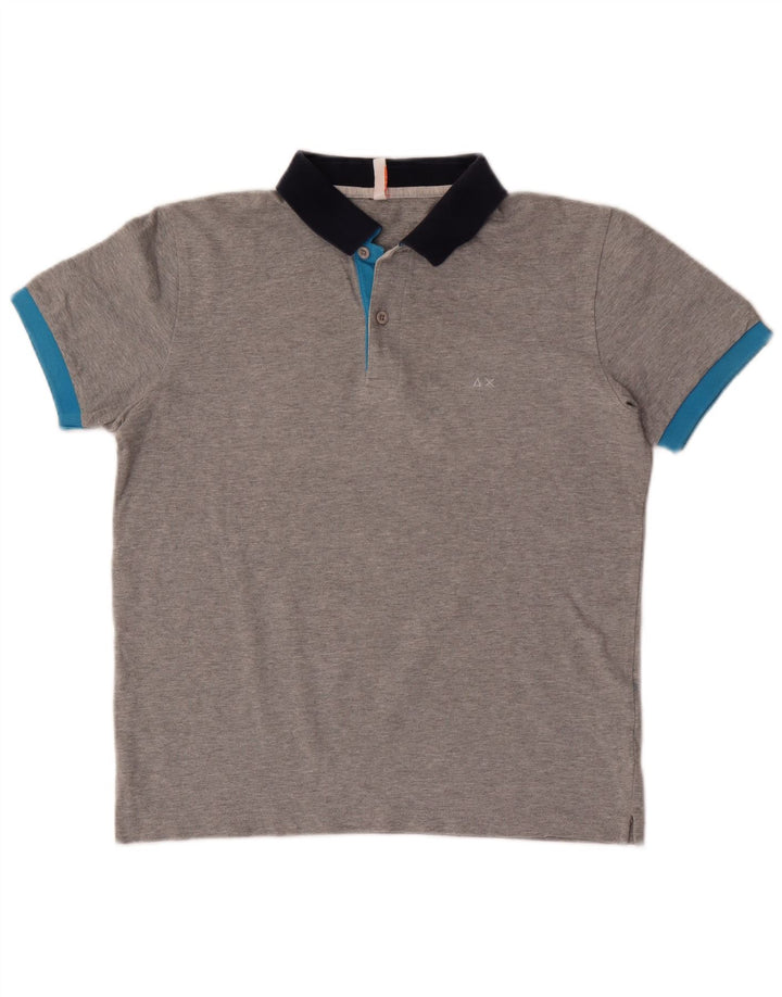 Polo Sun68 para hombre de algodón con bloques de color gris pequeño