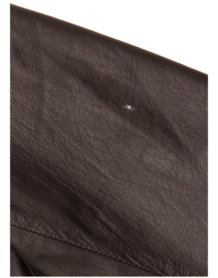 Vintage mujer 3 botones cuero Blazer chaqueta Reino Unido 18 XL cuero marrón