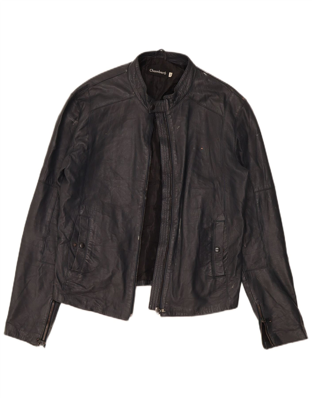 Chaqueta de cuero vintage para mujer UK 44 Azul marino mediano