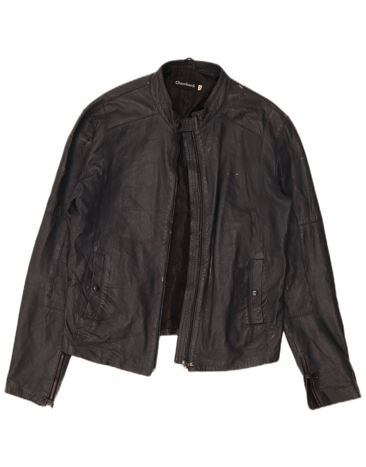 Chaqueta de cuero vintage para mujer UK 44 Azul marino mediano