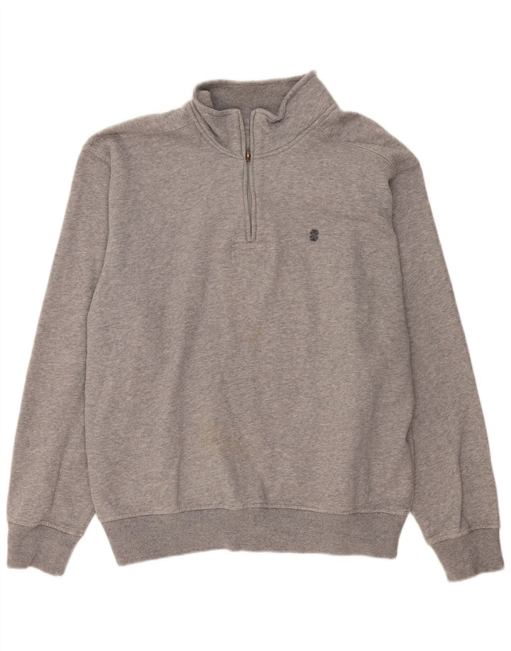 Izod Hombre Sudadera Con Cremallera Y Cuello Jersey Grande De Algodón Moteado Gris