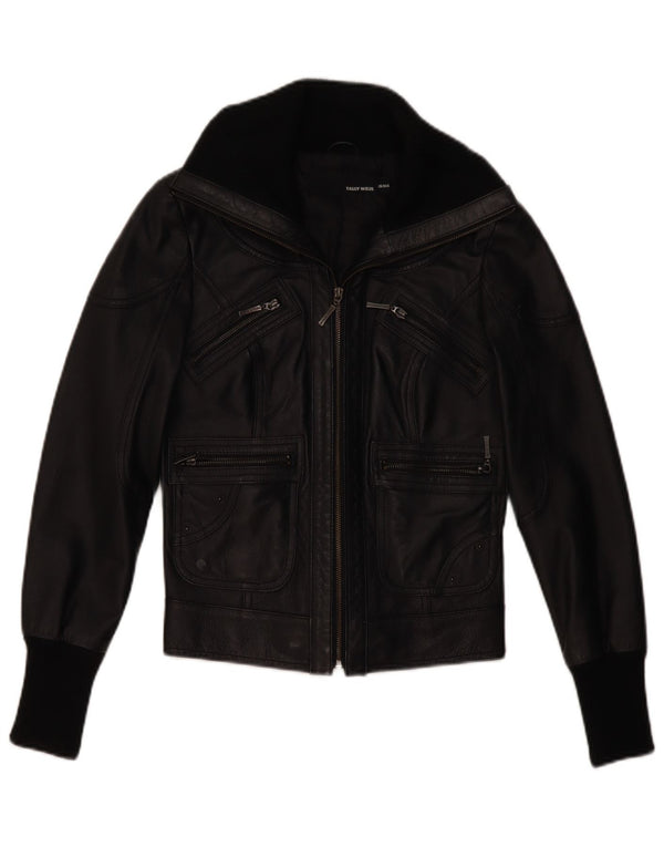 Tally Weil Chaqueta de cuero para mujer UK 6 XS Cuero negro
