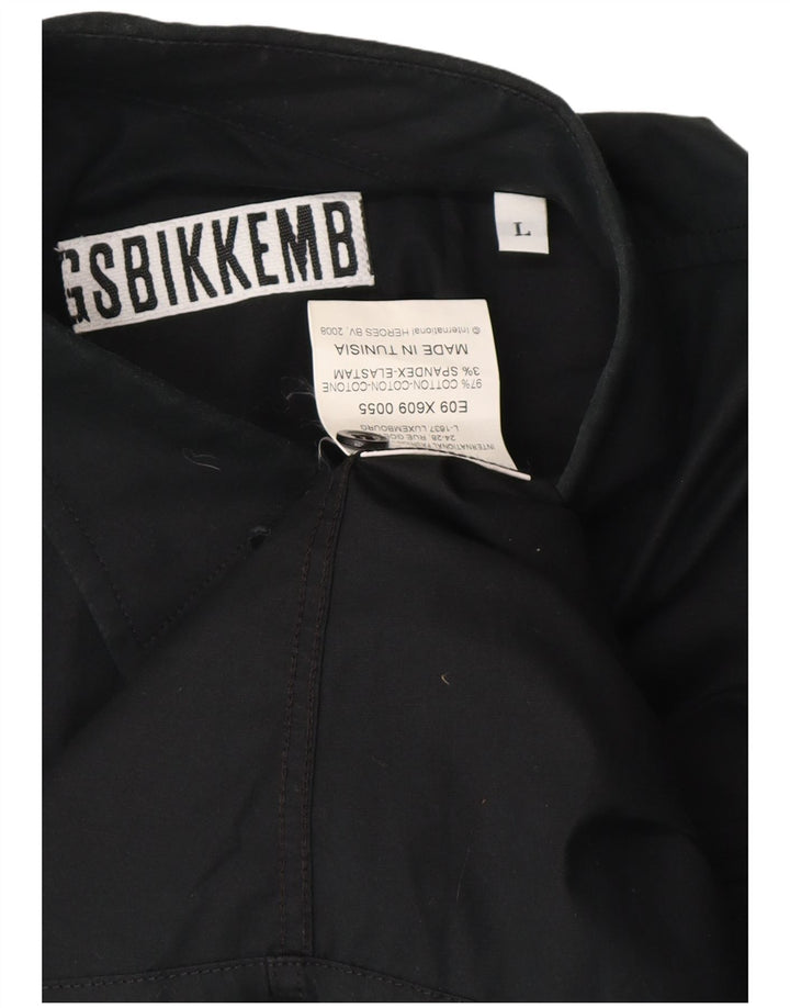 BIKKEMBERGS Camisa gráfica para hombre grande de algodón negro