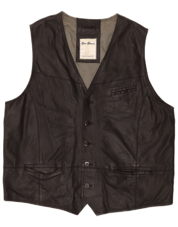 VINTAGE Chaleco de cuero para hombre Cuero negro grande