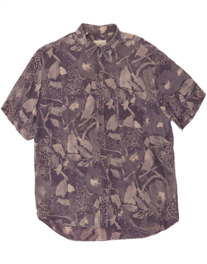 VINTAGE Camisa de manga corta con estampado abstracto para hombre XL Azul
