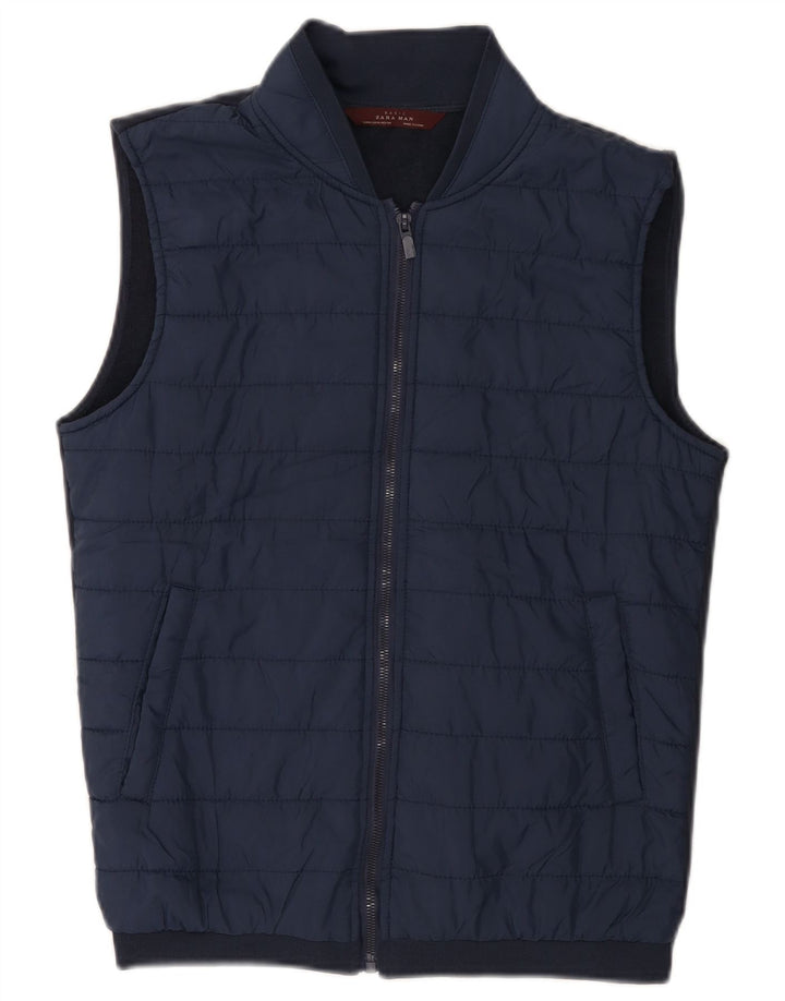 ZARA Hombre Chaleco Acolchado UK 38 Medium Azul Marino