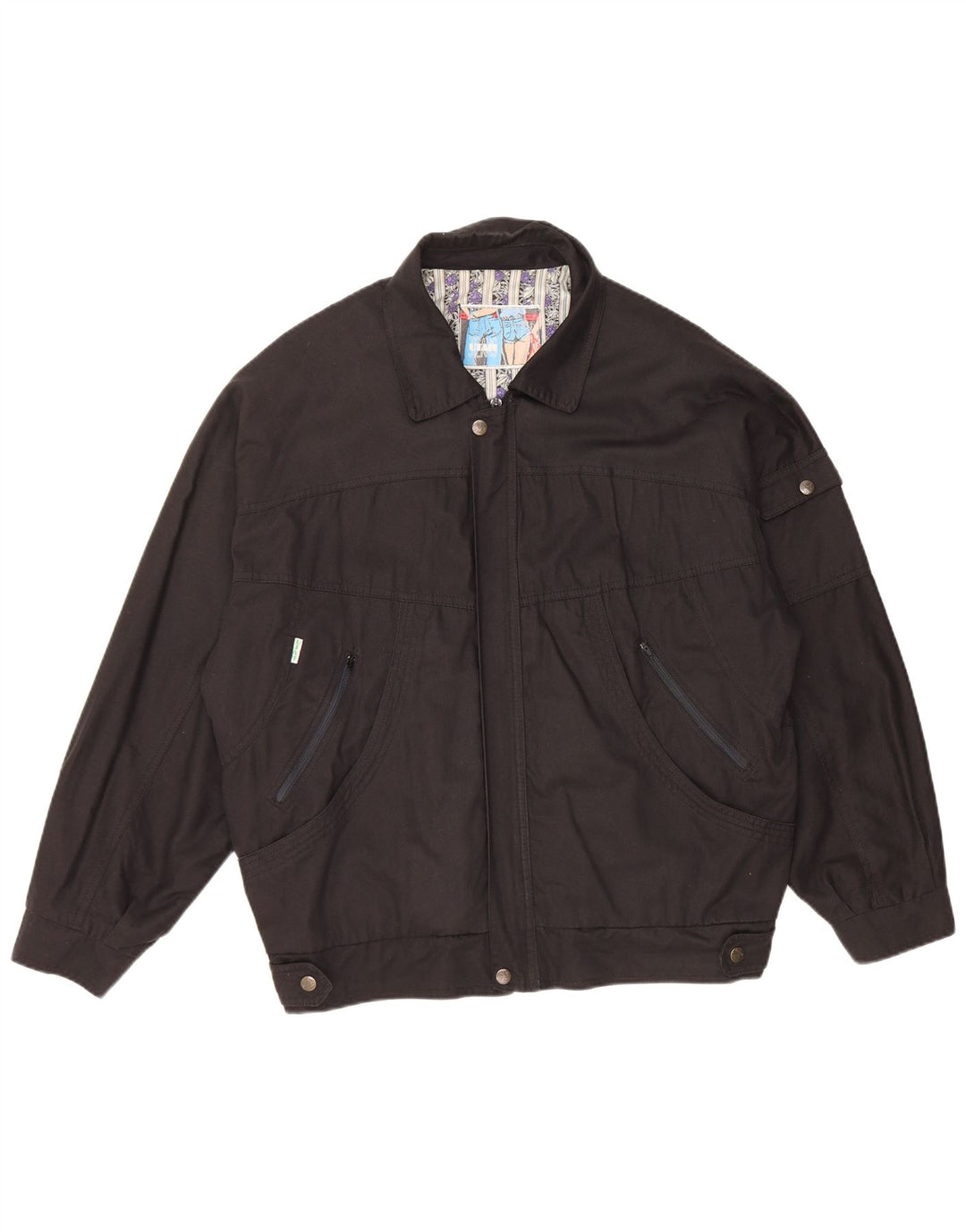 VINTAGE Chaqueta bomber para hombre Reino Unido 40 Algodón negro grande