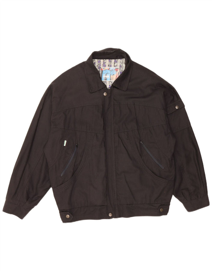VINTAGE Chaqueta bomber para hombre Reino Unido 40 Algodón negro grande