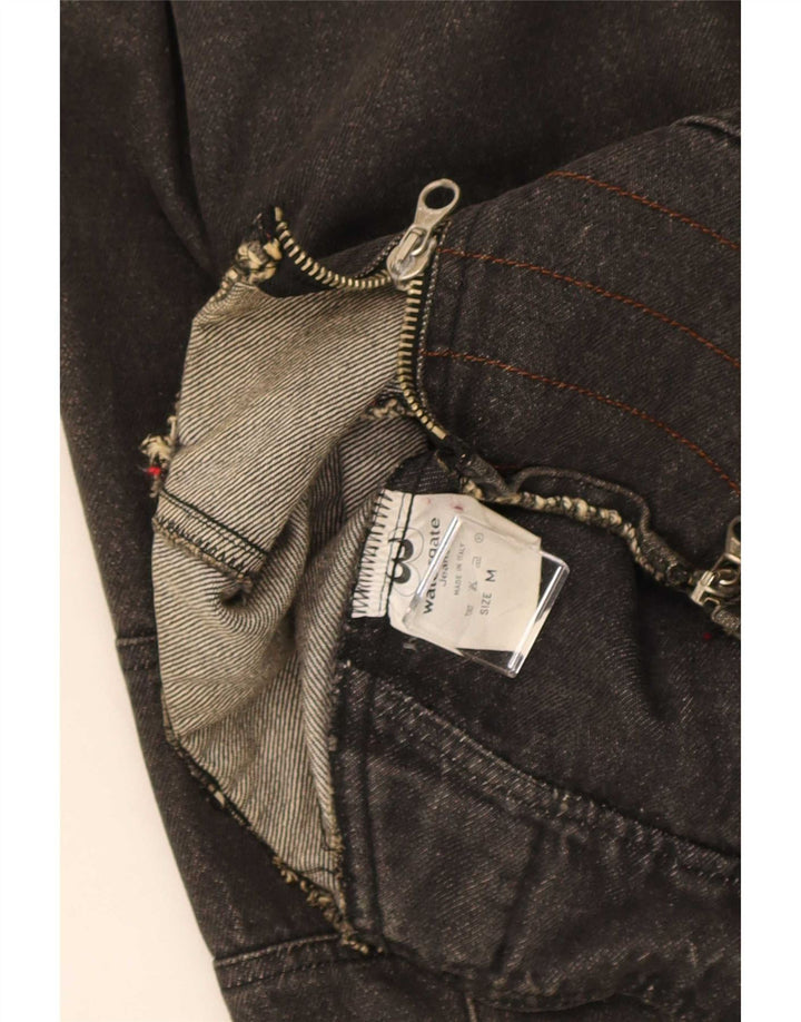 Vintage mujeres oversize crop denim biker chaqueta Reino Unido 14 algodón negro medio