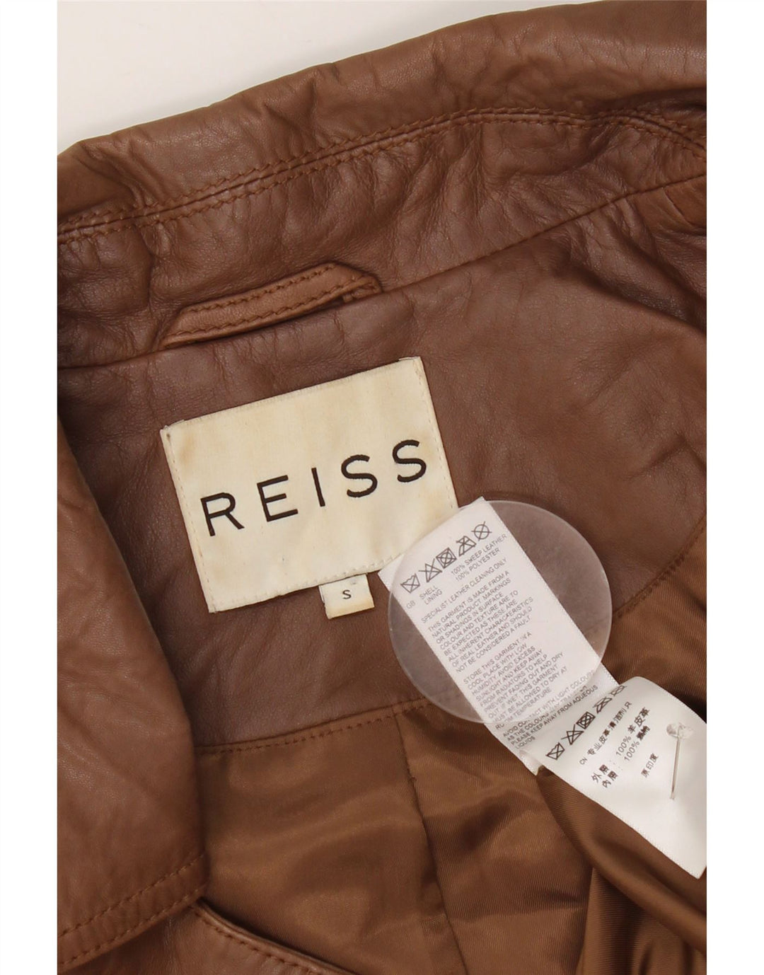 Reiss Chaqueta de cuero corta para mujer UK 10 Small Brown Leather