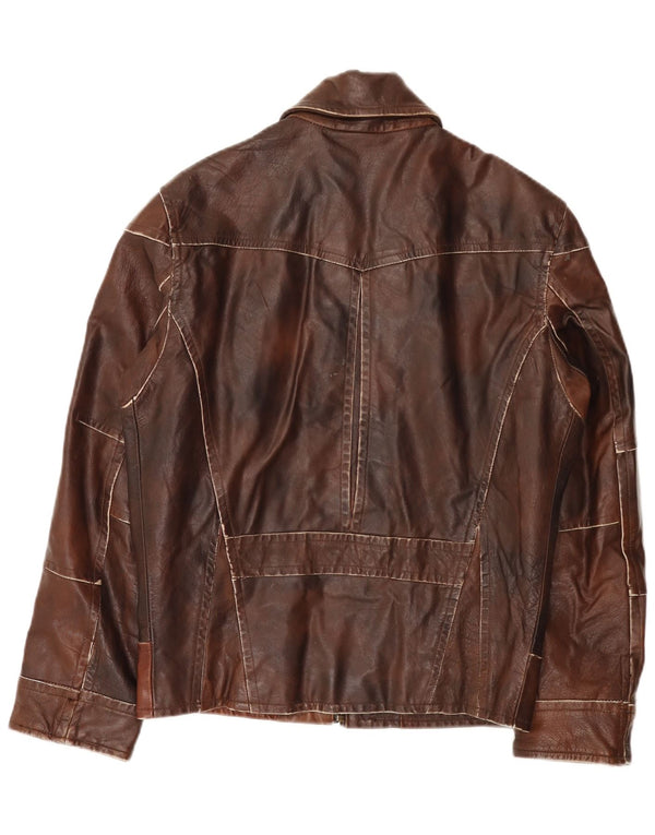 Vintage chaqueta de cuero para hombre Reino Unido 38 Patchwork marrón medio