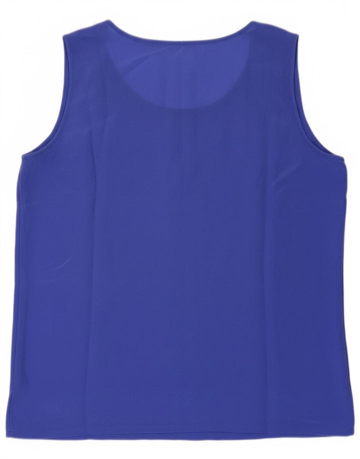 Vintage mujeres ver a través del chaleco Top Reino Unido 8 pequeña seda azul
