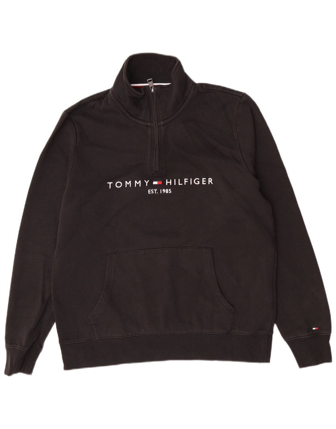 Tommy Hilfiger Sudadera con gráfico y cuello con cremallera para hombre Jumper Medium Black Cotton