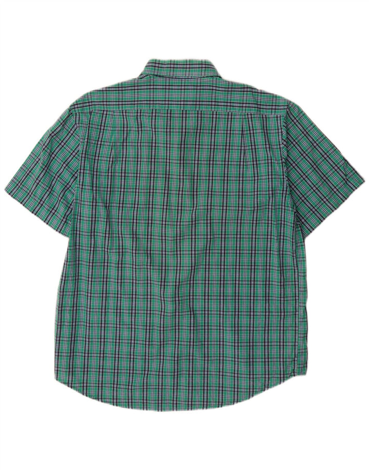 IZOD Camisa de manga corta para hombre de algodón a cuadros verdes grandes
