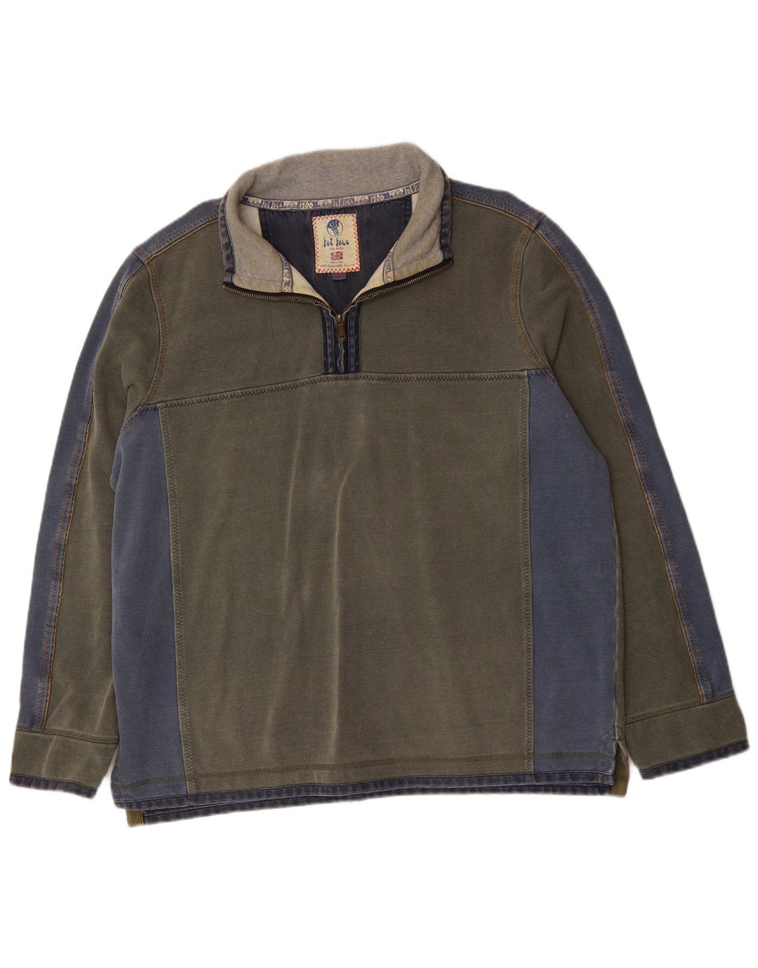 FAT FACE Sudadera con cuello y cremallera para hombre Jersey 2XL Gris Colorblock Algodón