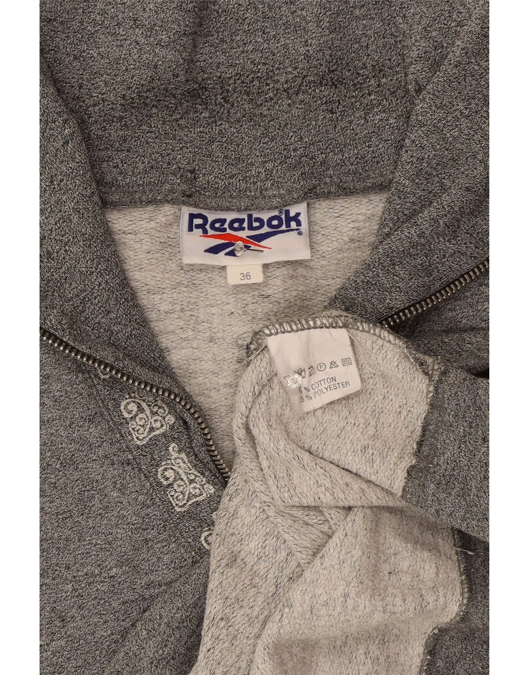 Reebok Sudadera extragrande con cuello y cremallera para mujer EU 36 Small Grey Cotton