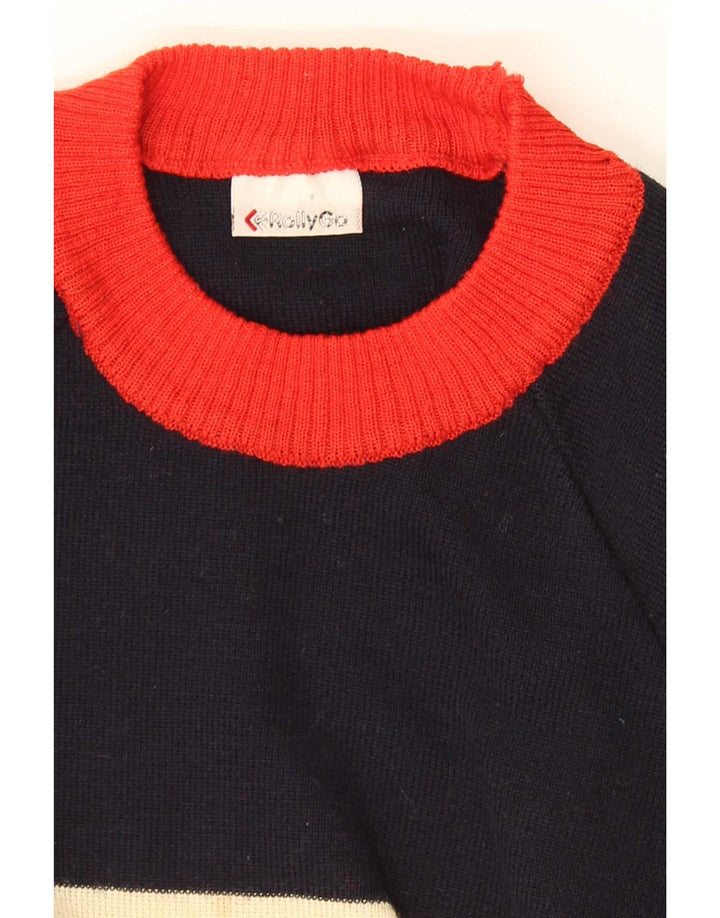 Vintage hombres cuello redondo jersey suéter IT 46 pequeño bloque de color multicolor
