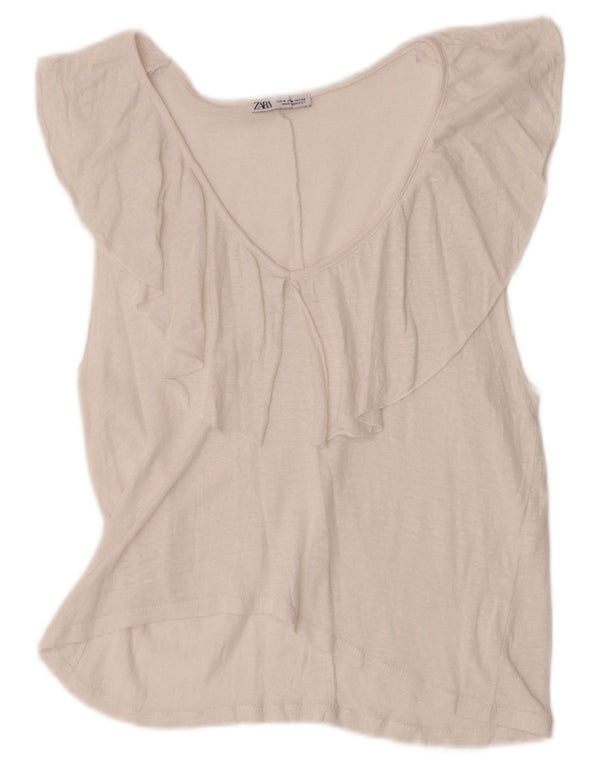 Zara Blusa Sin Mangas para Mujer Top UK 42 Medio Blanco Moteado