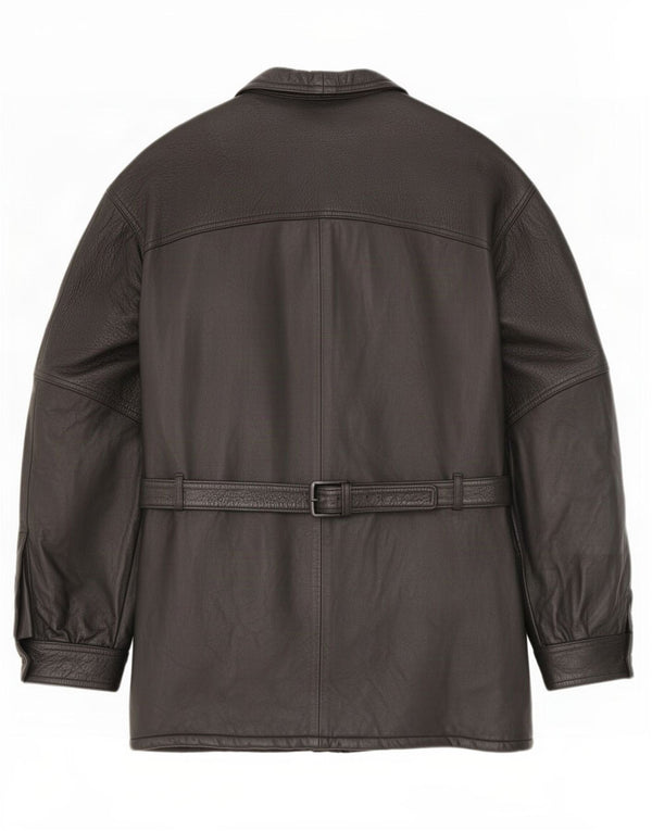Abrigo de cuero vintage para hombre IT 54 2XL Negro