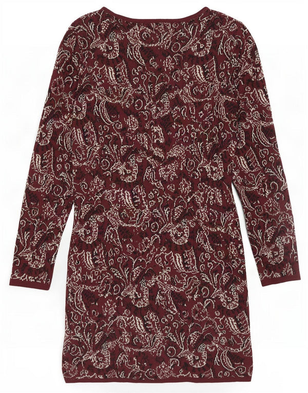 Topshop Vestido tipo jersey de manga larga para mujer UK 40 Medio Borgoña Floral