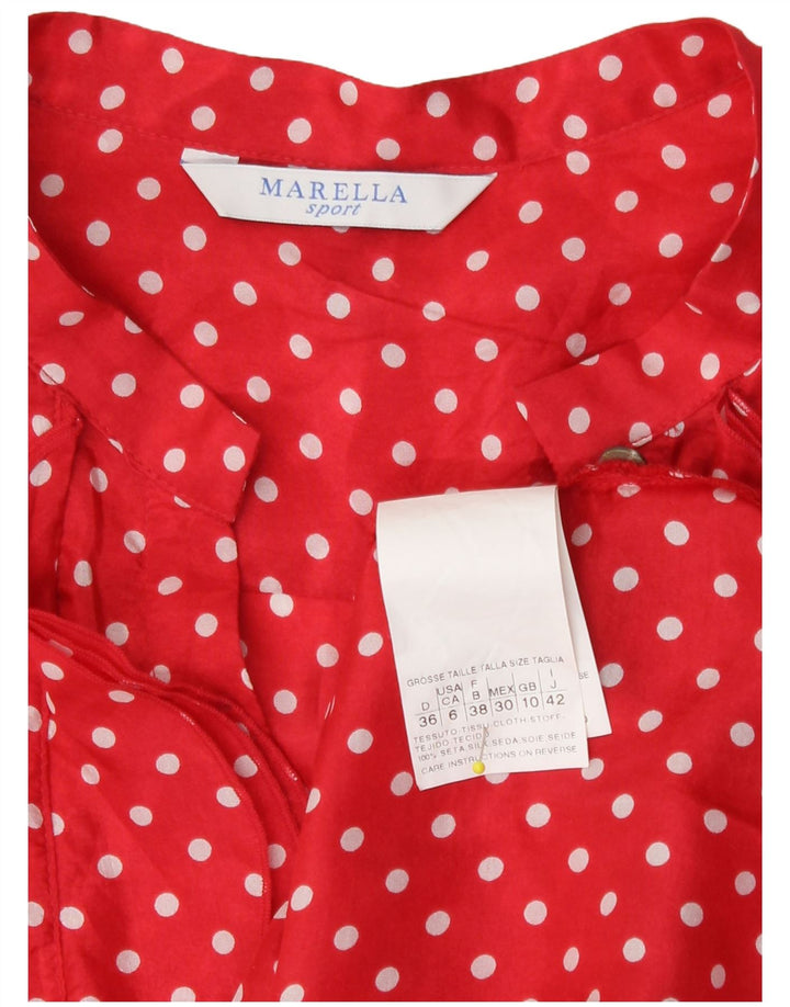 Marella Blusa camisera con volantes en la parte delantera para mujer UK 10 Small Red Polka Dot Silk