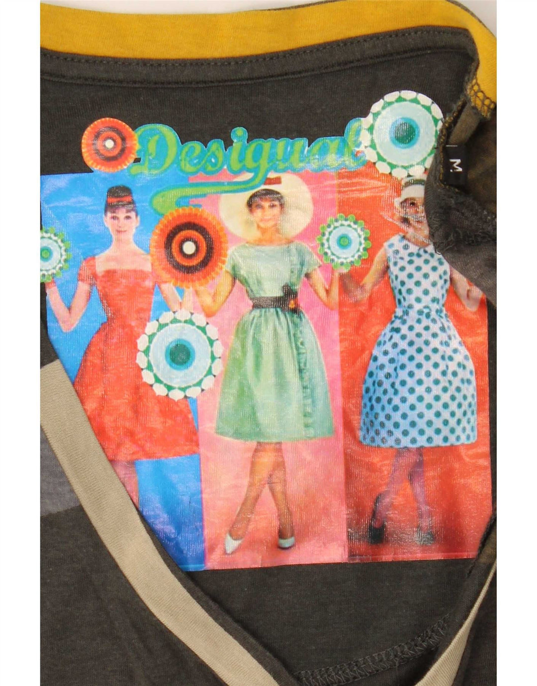 Desigual Mujer Gráfico Top Manga Larga UK 14 Medio Multicolor
