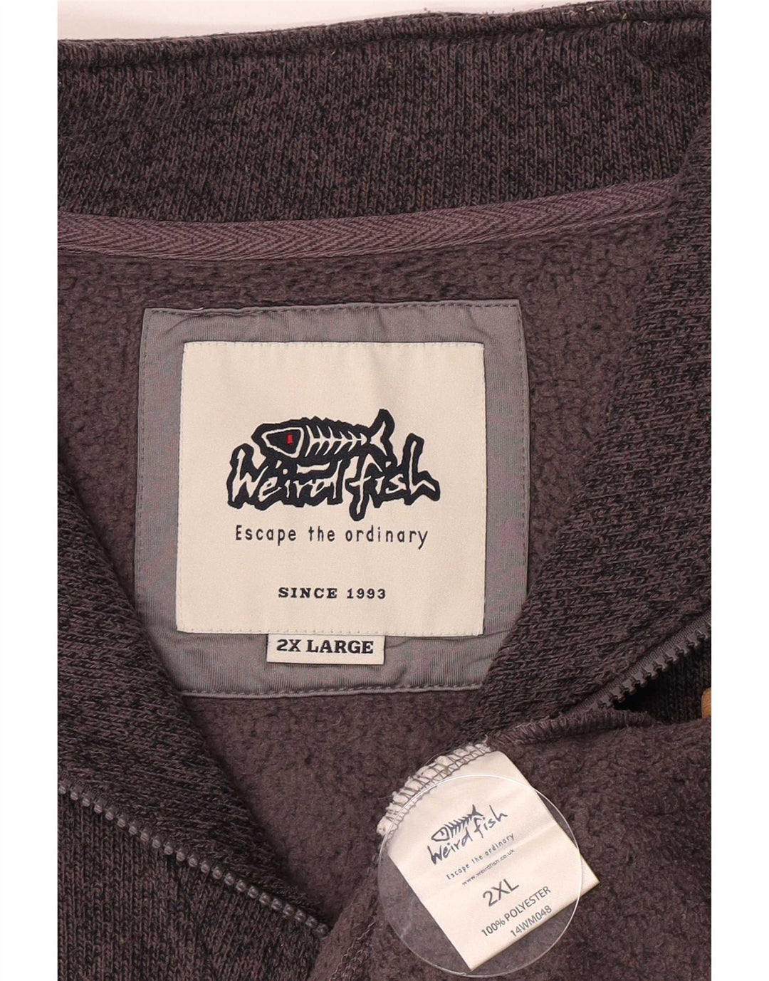 Weird Fish Suéter tipo jersey con cuello y cremallera para hombre 2XL Poliéster gris