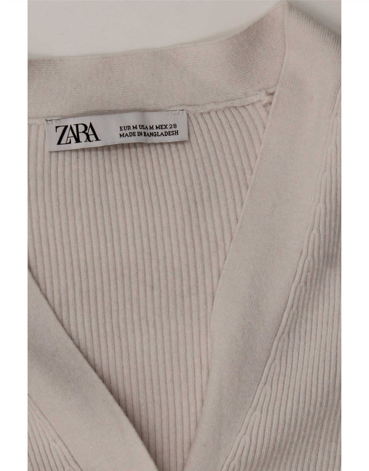 Zara Mujer Crop Cardigan Suéter UK 44 Medio Blanco