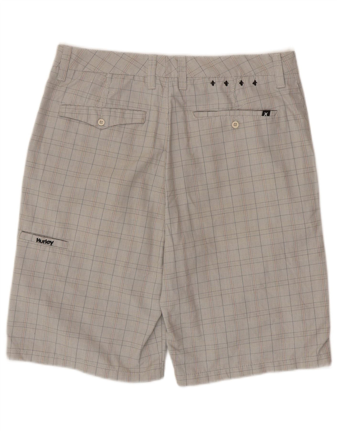 HURLEY Pantalones cortos cargo para hombre W32 Poliéster a cuadros gris medio