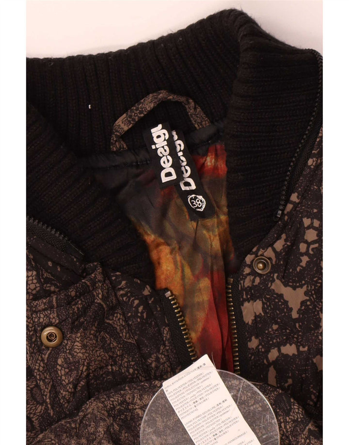 Desigual Mujer Chaqueta Acolchada Gráfica EU 38 Poliéster Paisley Marrón Medio